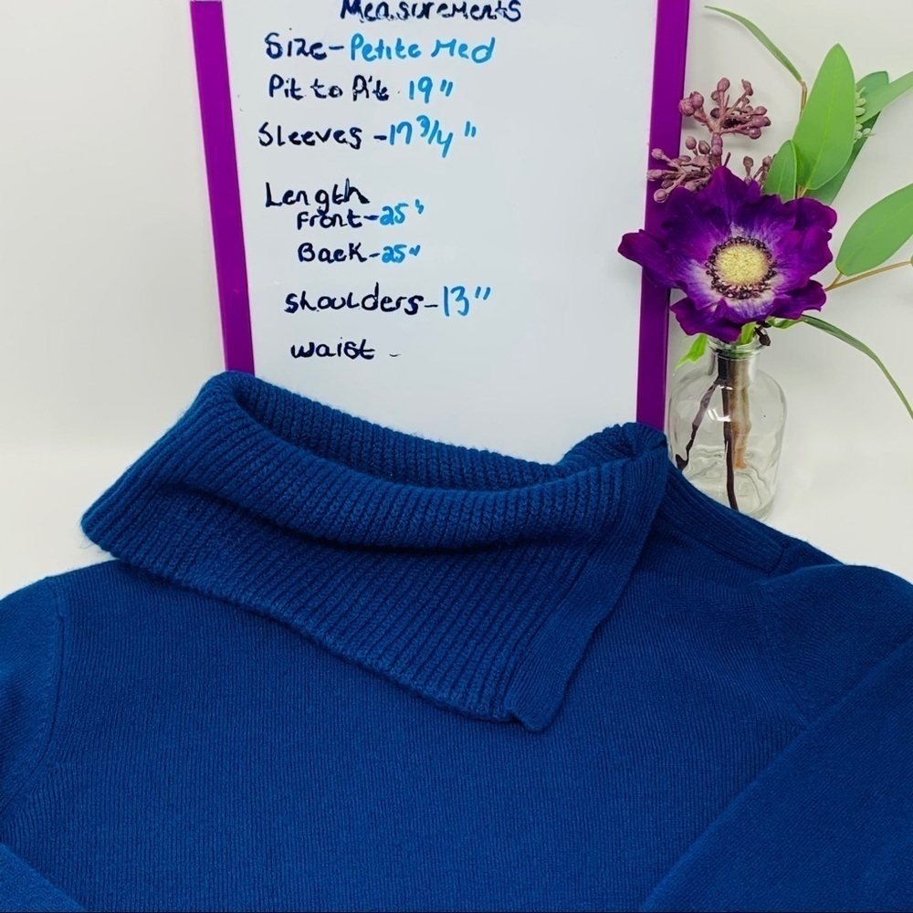 Hampshire Studio Royal Blue Cowl Neck 3/4 Sleeve Sweater Size Medium Petite - Picture 5 of 12